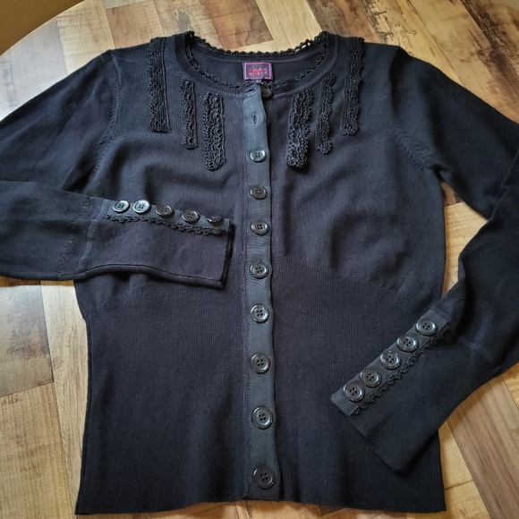 Colour Works Black Cardigan Sweater lightweight form fitting size Small NWT - Picture 7 of 10